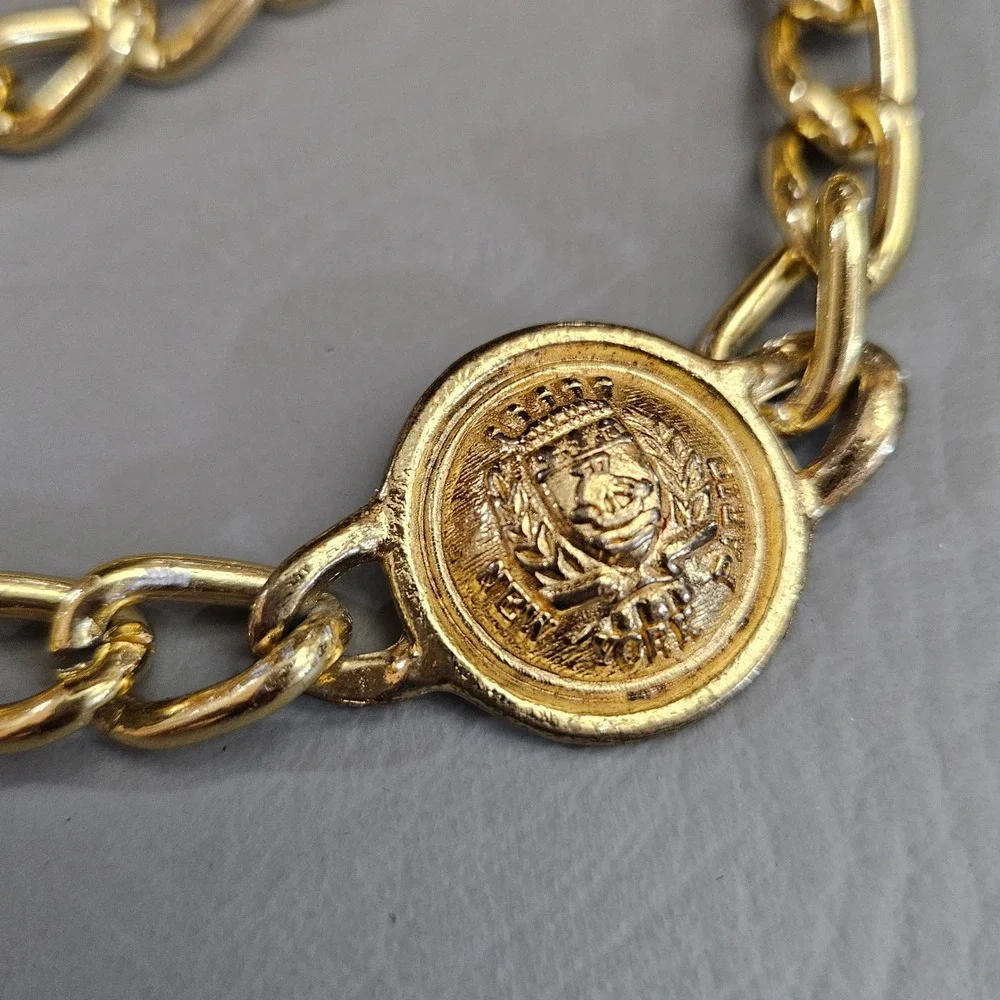 Vintage Gold Tone Triple Strand Chain Belt Crest Medallion 42
